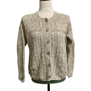 Carraig Donn Irish Cable Knit Cardigan Cream Button Front Sweater M NWT
